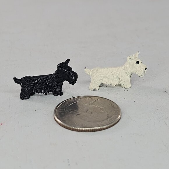 Miniature Scottie Dog Figurines Set Black & White Metal Tiny Scottish Terrier - Picture 2 of 8